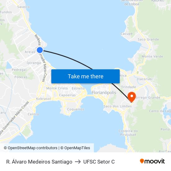 R. Álvaro Medeiros Santiago to UFSC Setor C map