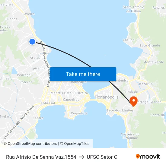 Rua Afrísio De Senna Vaz,1554 to UFSC Setor C map