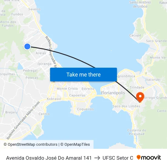 Avenida Osvaldo José Do Amaral 141 to UFSC Setor C map