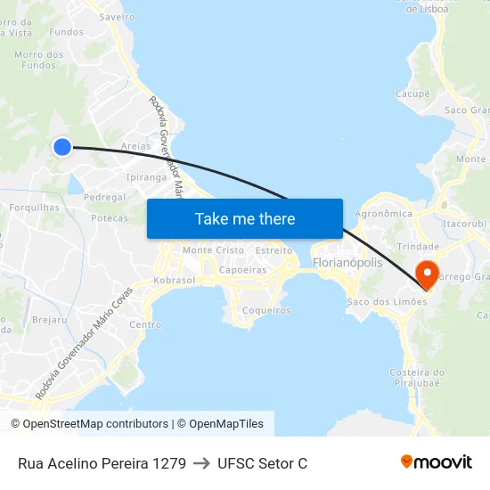 Rua Acelino Pereira 1279 to UFSC Setor C map