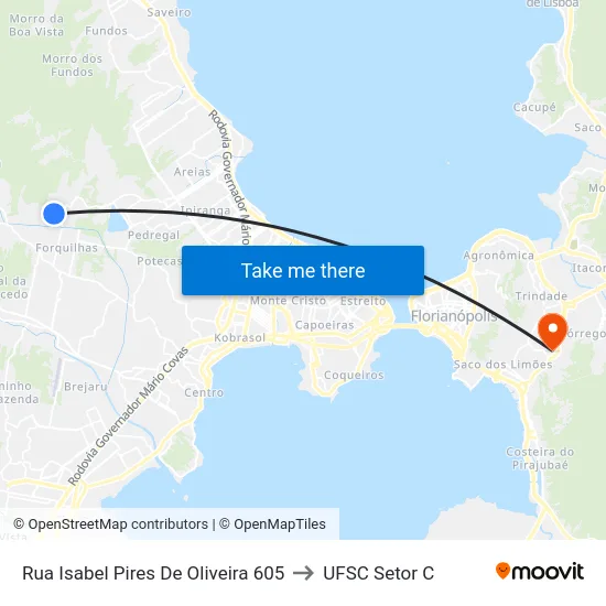 Rua Isabel Pires De Oliveira 605 to UFSC Setor C map
