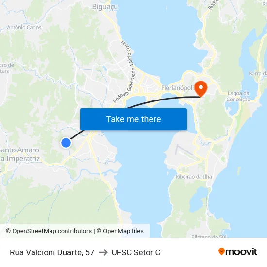 Rua Valcioni Duarte, 57 to UFSC Setor C map