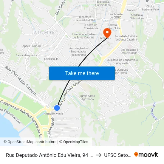 Rua Deputado Antônio Edu Vieira, 94 (001) to UFSC Setor C map
