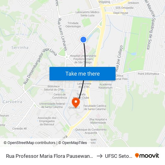 Rua Professor Maria Flora Pausewang, 363 to UFSC Setor C map