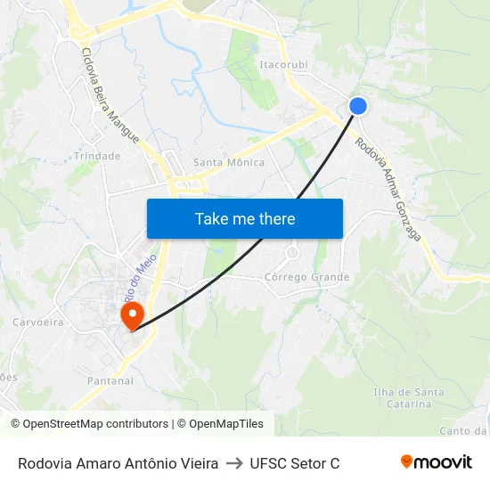Rodovia Amaro Antônio Vieira to UFSC Setor C map