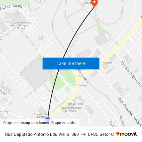 Rua Deputado Antônio Edu Vieira, 880 to UFSC Setor C map
