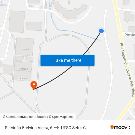 Servidão Etelvina Vieira, 6 to UFSC Setor C map