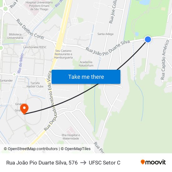 Rua João Pio Duarte Silva, 576 to UFSC Setor C map