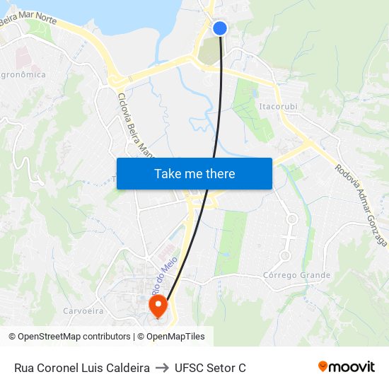 Rua Coronel Luis Caldeira to UFSC Setor C map