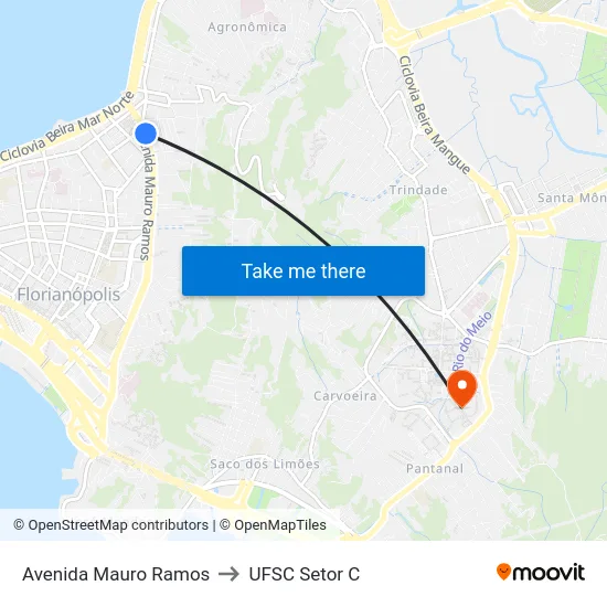 Avenida Mauro Ramos to UFSC Setor C map