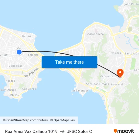 Rua Araci Vaz Callado 1019 to UFSC Setor C map
