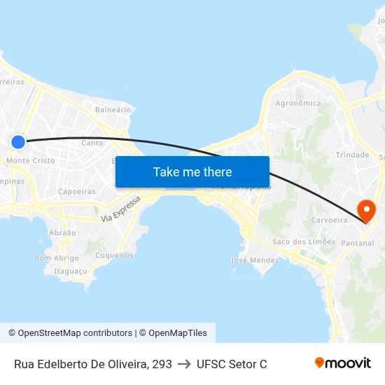 Rua Edelberto De Oliveira, 293 to UFSC Setor C map