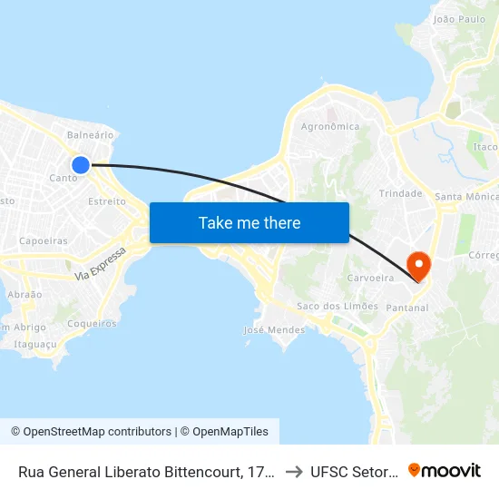 Rua General Liberato Bittencourt, 1773 to UFSC Setor C map