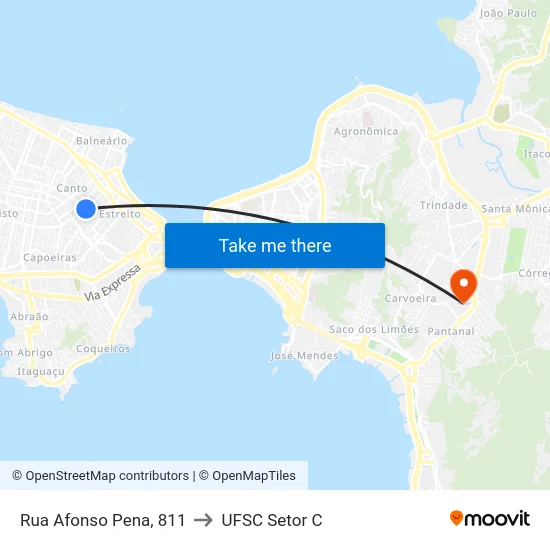 Rua Afonso Pena, 811 to UFSC Setor C map
