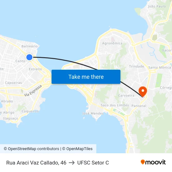 Rua Araci Vaz Callado, 46 to UFSC Setor C map
