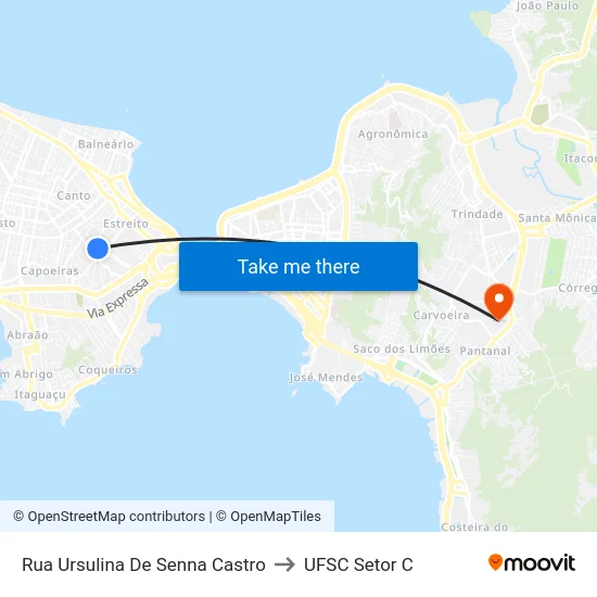 Rua Ursulina De Senna Castro to UFSC Setor C map