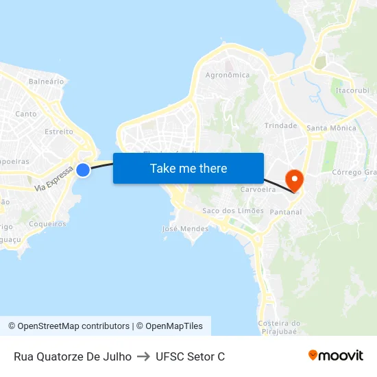 Rua Quatorze De Julho to UFSC Setor C map