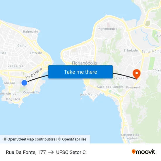 Rua Da Fonte, 177 to UFSC Setor C map