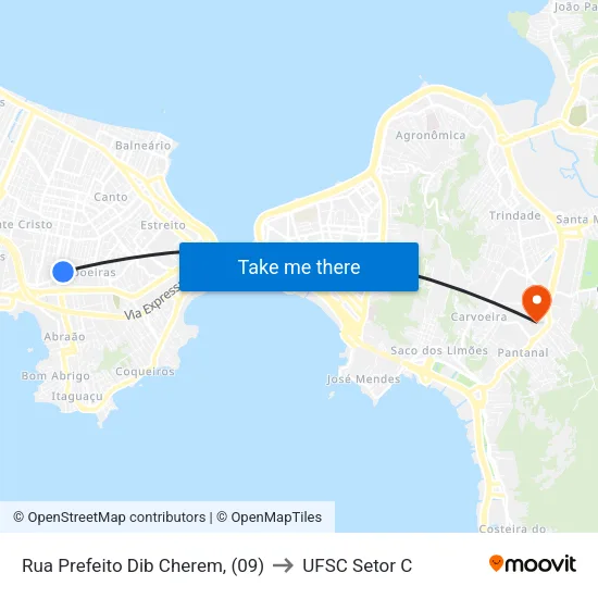 Rua Prefeito Dib Cherem,  (09) to UFSC Setor C map