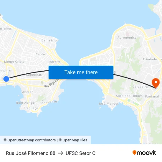 Rua José Filomeno 88 to UFSC Setor C map