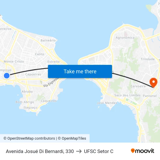 Avenida Josué Di Bernardi, 330 to UFSC Setor C map