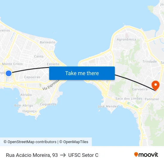 Rua Acácio Moreira, 93 to UFSC Setor C map