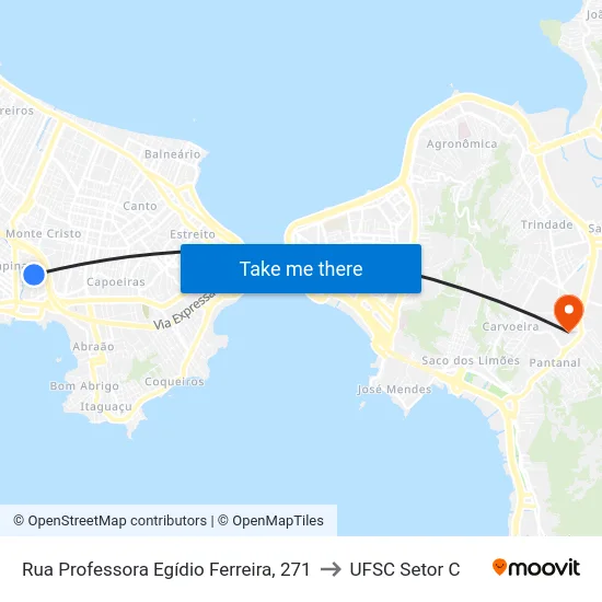 Rua Professora Egídio Ferreira, 271 to UFSC Setor C map