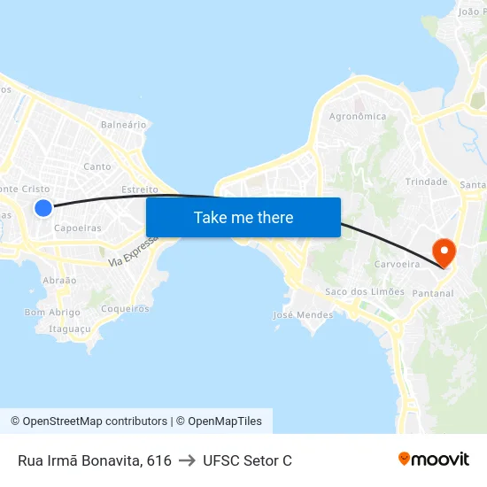 Rua Irmã Bonavita, 616 to UFSC Setor C map