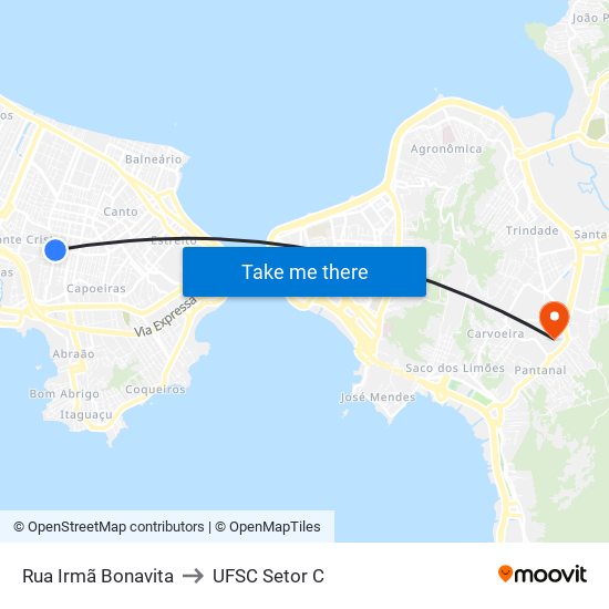 Rua Irmã Bonavita to UFSC Setor C map