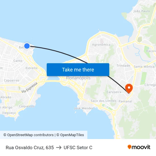 Rua Osvaldo Cruz, 635 to UFSC Setor C map
