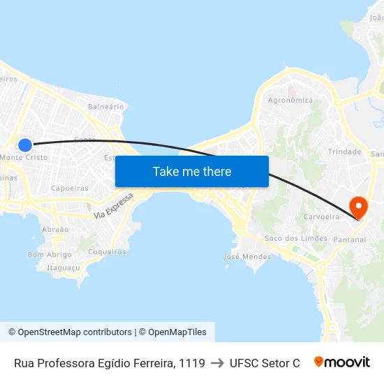 Rua Professora Egídio Ferreira, 1119 to UFSC Setor C map