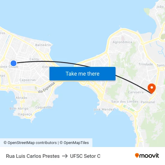 Rua Luis Carlos Prestes to UFSC Setor C map
