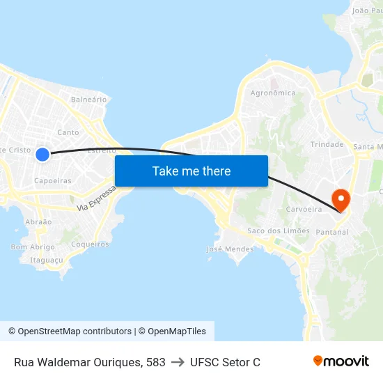 Rua Waldemar Ouriques, 583 to UFSC Setor C map