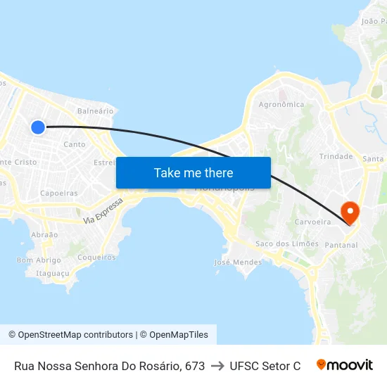 Rua Nossa Senhora Do Rosário, 673 to UFSC Setor C map
