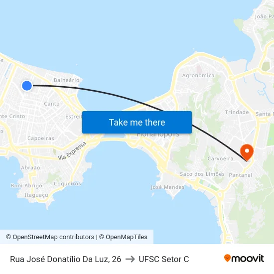 Rua José Donatílio Da Luz, 26 to UFSC Setor C map