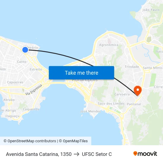 Avenida Santa Catarina, 1350 to UFSC Setor C map