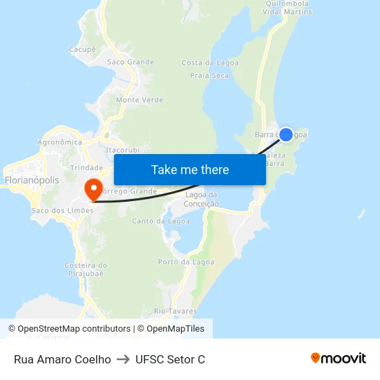 Rua Amaro Coelho to UFSC Setor C map