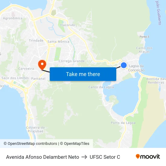 Avenida Afonso Delambert Neto to UFSC Setor C map