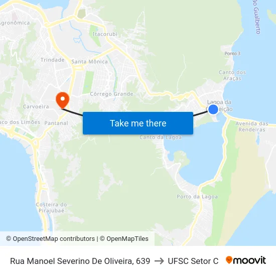 Rua Manoel Severino De Oliveira, 639 to UFSC Setor C map