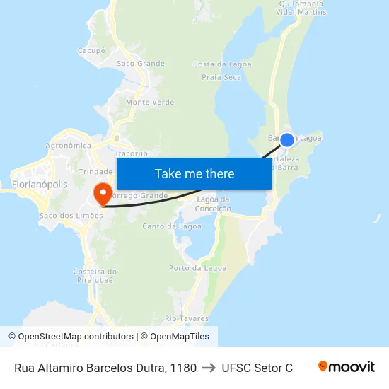 Rua Altamiro Barcelos Dutra, 1180 to UFSC Setor C map
