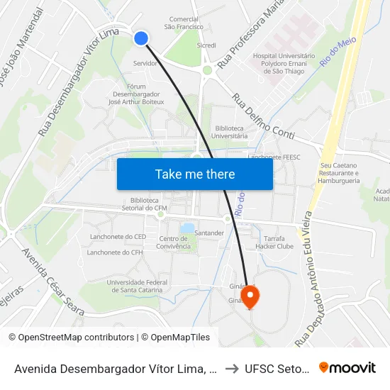 Avenida Desembargador Vítor Lima, 193 to UFSC Setor C map