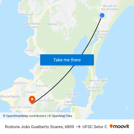 Rodovia João Gualberto Soares, 6809 to UFSC Setor C map