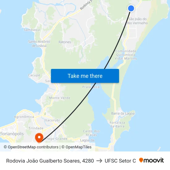 Rodovia João Gualberto Soares, 4280 to UFSC Setor C map