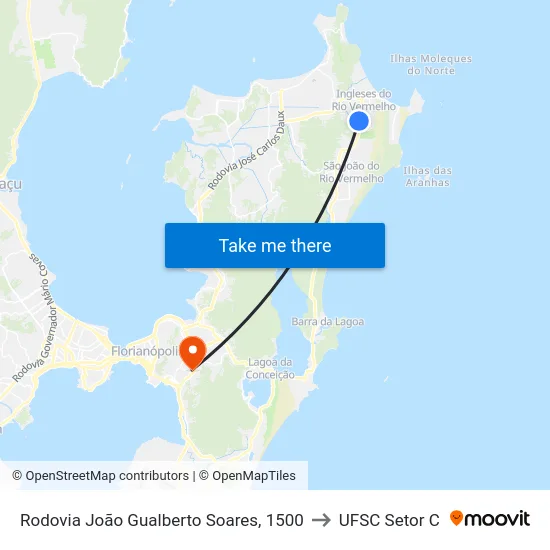 Rodovia João Gualberto Soares, 1500 to UFSC Setor C map