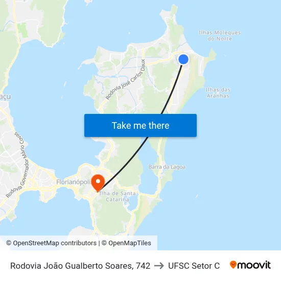 Rodovia João Gualberto Soares, 742 to UFSC Setor C map