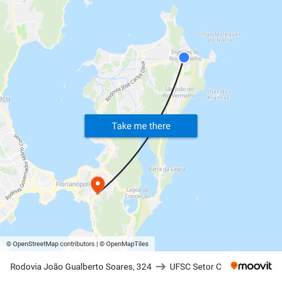 Rodovia João Gualberto Soares, 324 to UFSC Setor C map