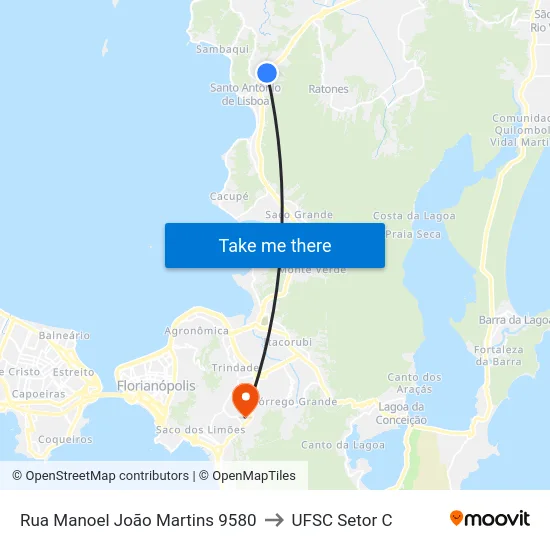 Rua Manoel João Martins 9580 to UFSC Setor C map