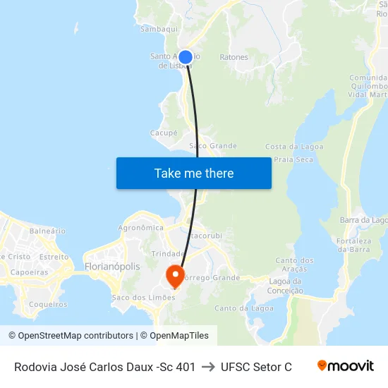Rodovia José Carlos Daux -Sc 401 to UFSC Setor C map