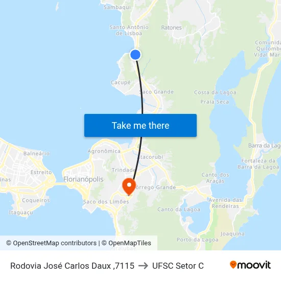 Rodovia José Carlos Daux ,7115 to UFSC Setor C map