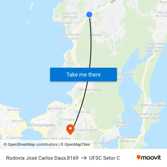 Rodovia José Carlos Daux,8169 to UFSC Setor C map